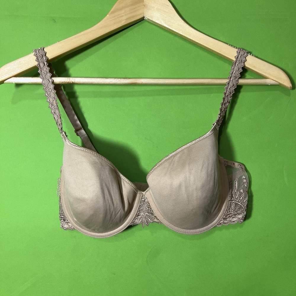 34D Chantelle‎ Africa Bra Nude Tan Style 2691 Underwire Lace Trim Lightly Lined